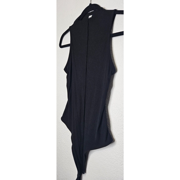 BP Womens Front Seam Bodysuit Small Black Ribbed Knit Sleeveless Funnel Neck Top - Picture 4 of 13